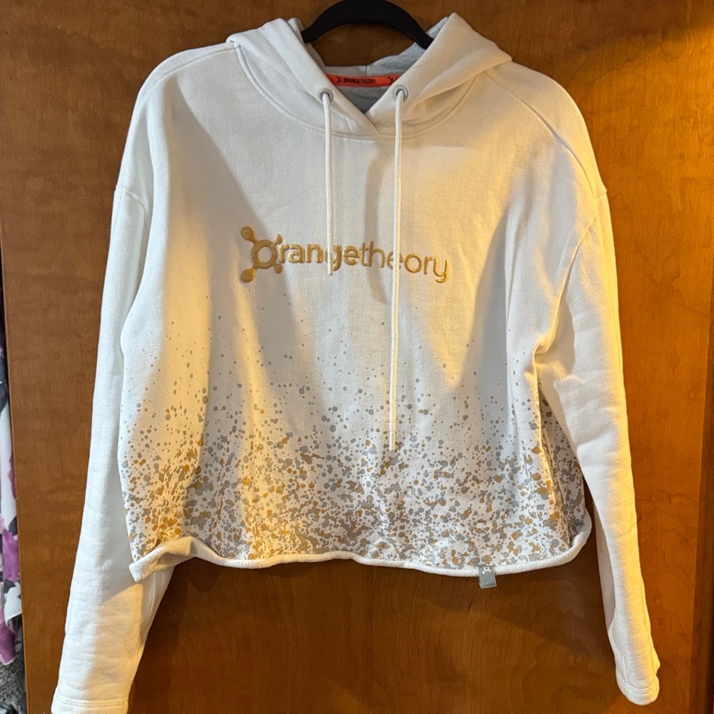 Orangetheory White Hoodie with Gold Speckles